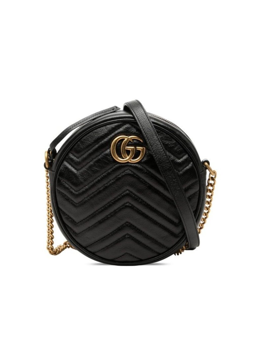 Gucci GG Marmont Crossbody Chain Shoulder Bag Round Black Leather